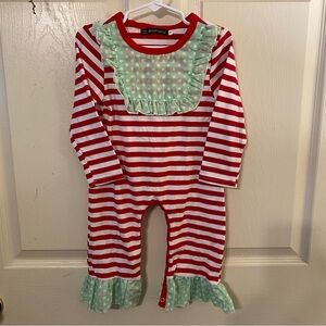Red and Green Striped Kids One Piece